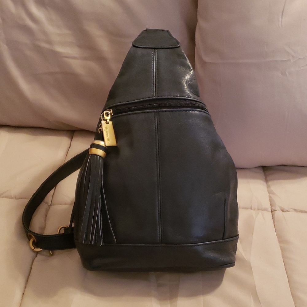 Tignanello Sling Leather Bag Dark Navy